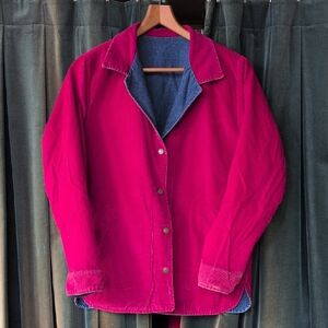 L.L Bean Vintage Workwear Chore Jacket Reversible Denim Corduroy With Snap Front